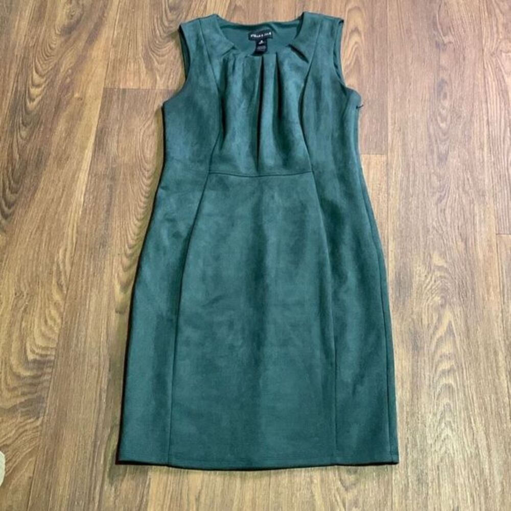 Stella & julie green sheath dress sleeveless pleated top midi dress